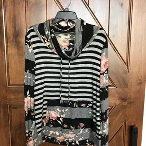 Striped Floral Cowl Neck